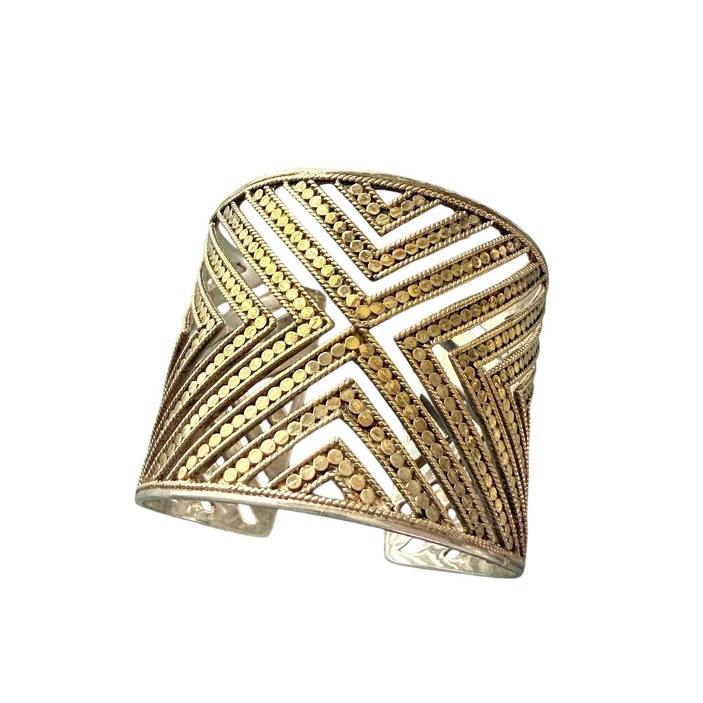 Anna Beck 925 Sterling Silver 18K Gold Plated Wide Cuff Bracelet